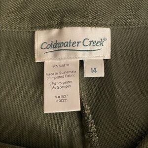 Coldwater Creek Twill Pants Women’s Size 14 Olive Green Long Inseam 31